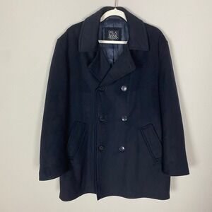 Jos A Bank Mens Double Breasted Pea Coat Jacket Navy Blue Wool Blend Medium